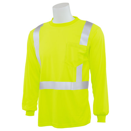 Erb Safety T-Shirt, Birdseye Mesh, Long Sleeve, Class 2, 9007S, Hi-Viz Lime, SM 64000